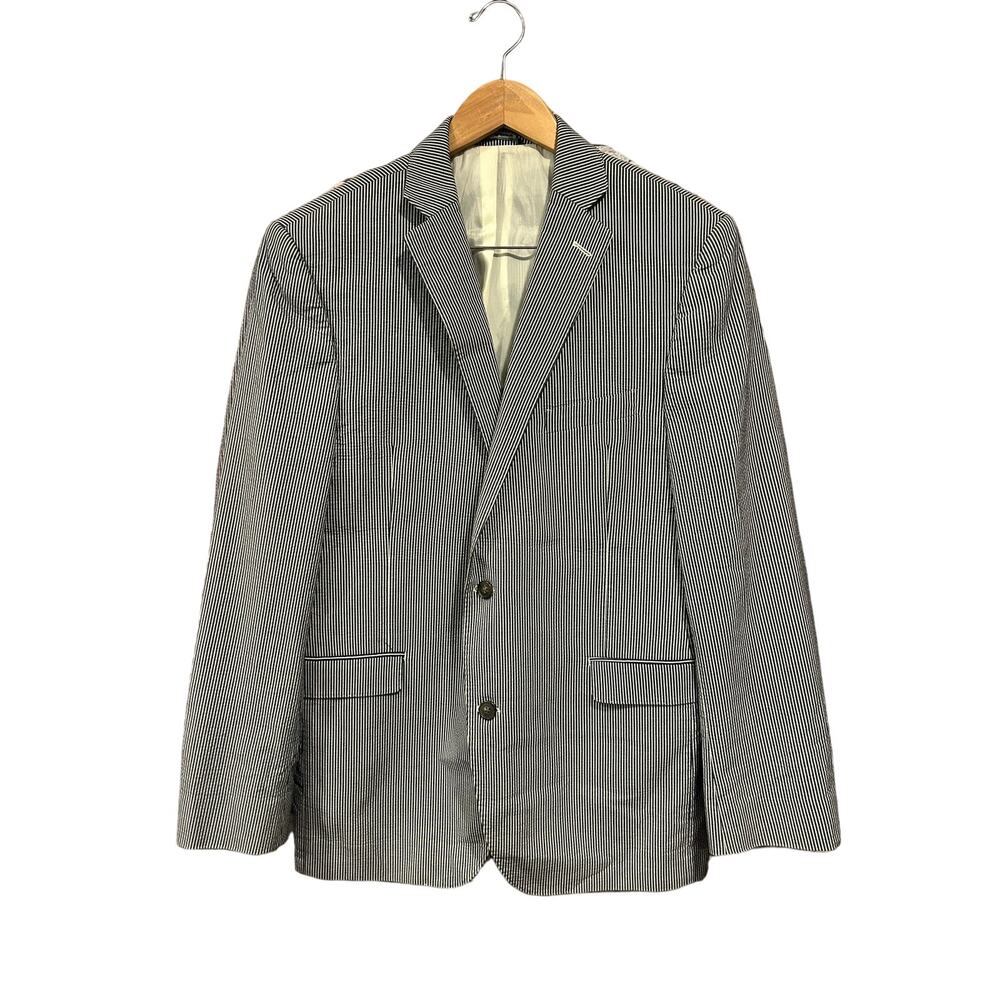 Saks Fifth Avenue Blazer Red Men’s 44L Stripe Blue White Trim Classic Fit